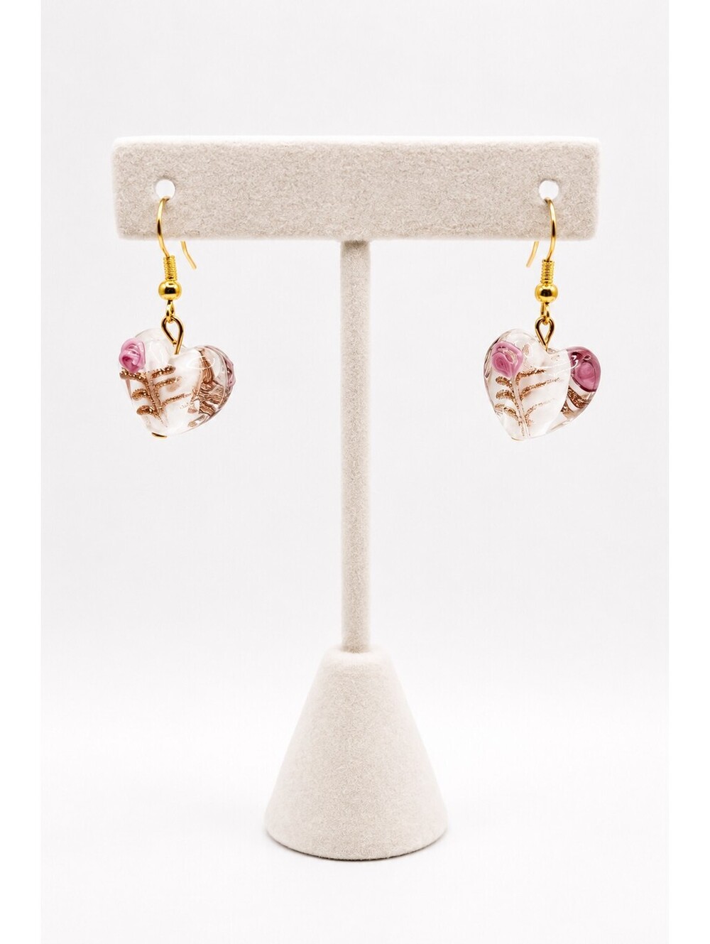 Handmade Floral Heart Glass Dangle Earrings